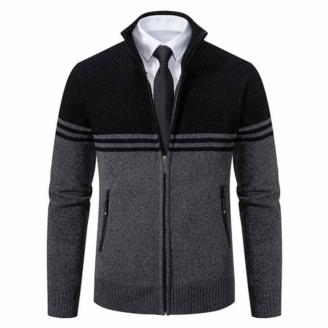 Cardigans pour Hommes Chandails Cardigan à la Mode pour Hommes Cardigan Décontracté à Manches Longues avec Fermeture Éclair et Col Montant Long Cardigan pour Hommes