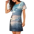 thumbnail image 2 of Easygdp Moonlit Sea Sailboat Camisón de manga corta para mujer, informal, estampado, 2 of 6