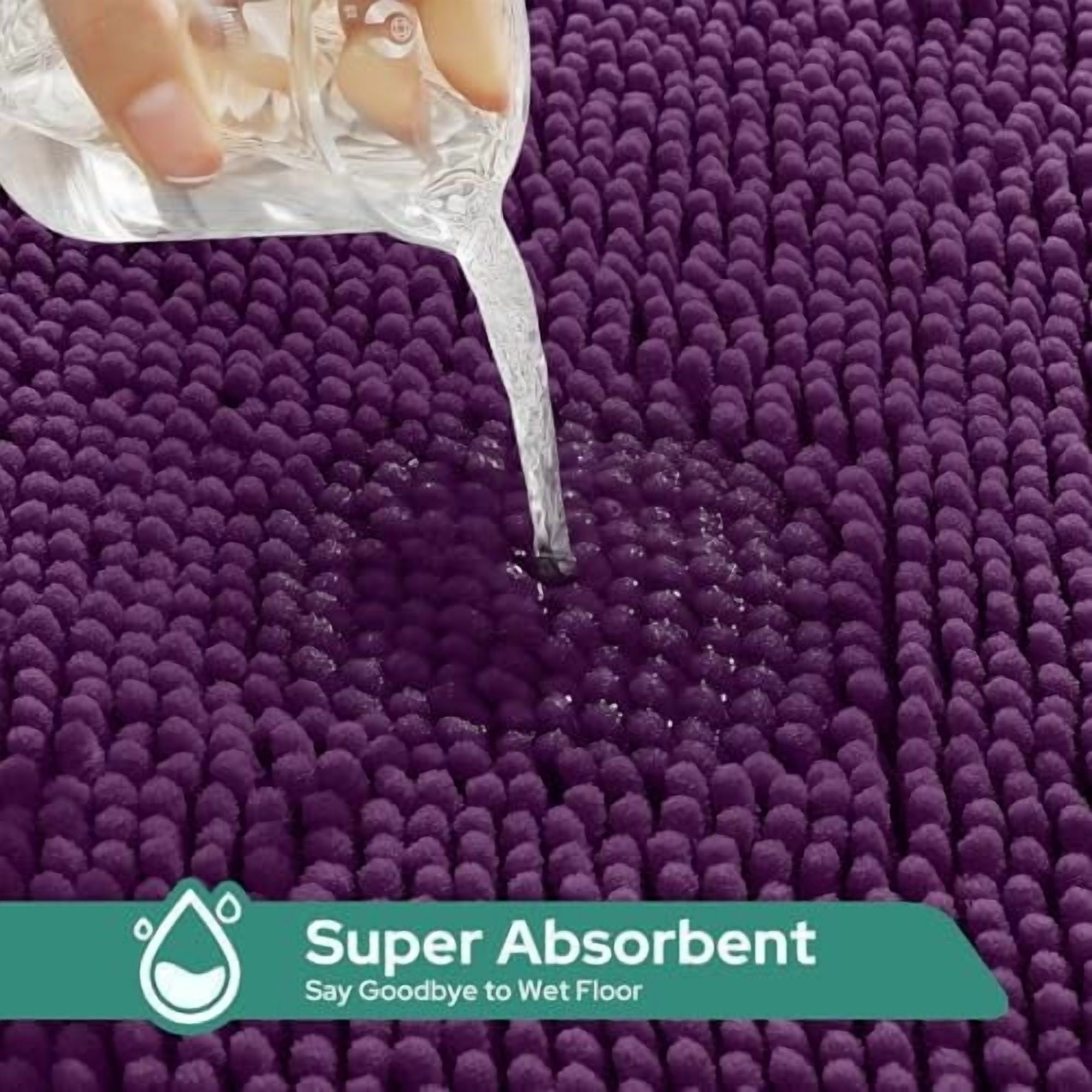 3 Pieces Dark Purple Bathroom Rugs Set, Ultra Soft Non Slip Bath Rug and Absorbent Chenille Bath Mat, Includes U-Shaped Contour Rug, Bath Mat and Toilet Lid Cover, Perfect for Bathroom Floor
