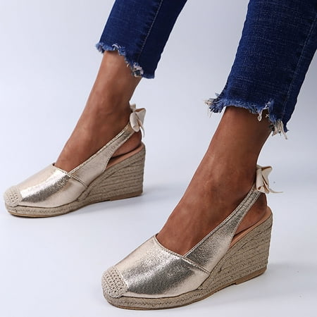 

Guzom Woman Summer Sandals Clearance Buckle Ankle Strap Espadrilles Flatform Wedge Casual Sandal Bohemia Beach Shoes- Gold Size 6