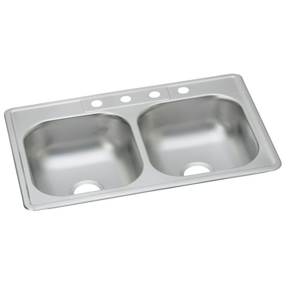 Elkay Dayton Kitchen Sink, Stainless Steel, 4 Hole, 22 Gauge, 33 In. X 22 In. X 7 In.