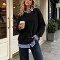 thumbnail image 5 of Dpjklzsn Women's Layered Look Crewneck Sweatshirt with Striped Collar, Cuffs and Shirt Hem, 5 of 9