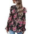 thumbnail image 5 of EFINNY Women's Chiffon Shirt Floral Printed Long Sleeve Ruffle Blouse Top, 5 of 6