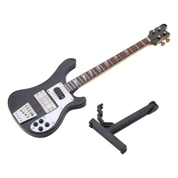 Miniature Bass, Miniature Bass Miniature Guitar with Stand and Case Instrument Model Ornaments for Bookcase, Desk