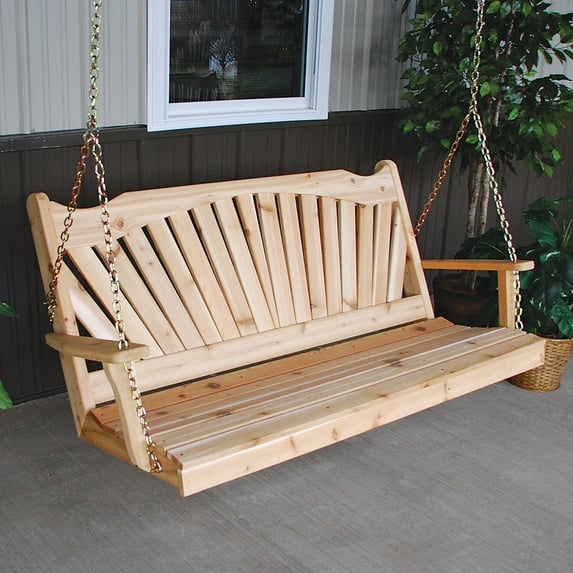 A & L Furniture Western Red Cedar Fanback Porch Swing