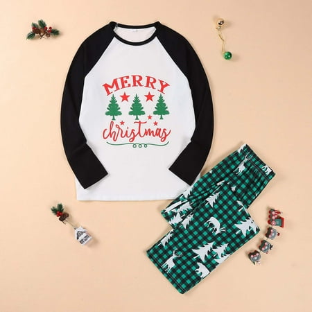 

Pajamas Pants Parent-child Attire Christmas Suits Patchwork Plaid Printed Homewear Round Neck Long Sleeve Pajamas Two-piece Mom Sets Women Pajamas on Clearance