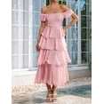 thumbnail image 6 of Women'S Summer Boho Maxi Dress Short Puff Sleeve Flowy A Line Tiered Beach Vacation Long Dresses Pink L, 6 of 8