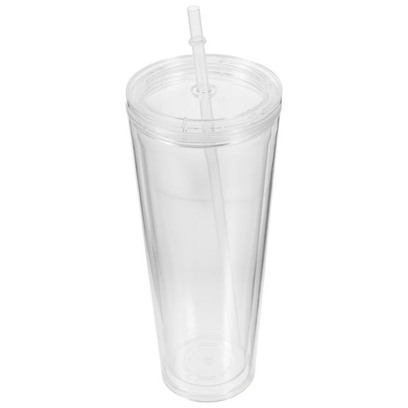 FENGGUIQU Clear Plastic Cup with Straw and Lid, Reusable Beverage Tumbler for Cold Drinks and