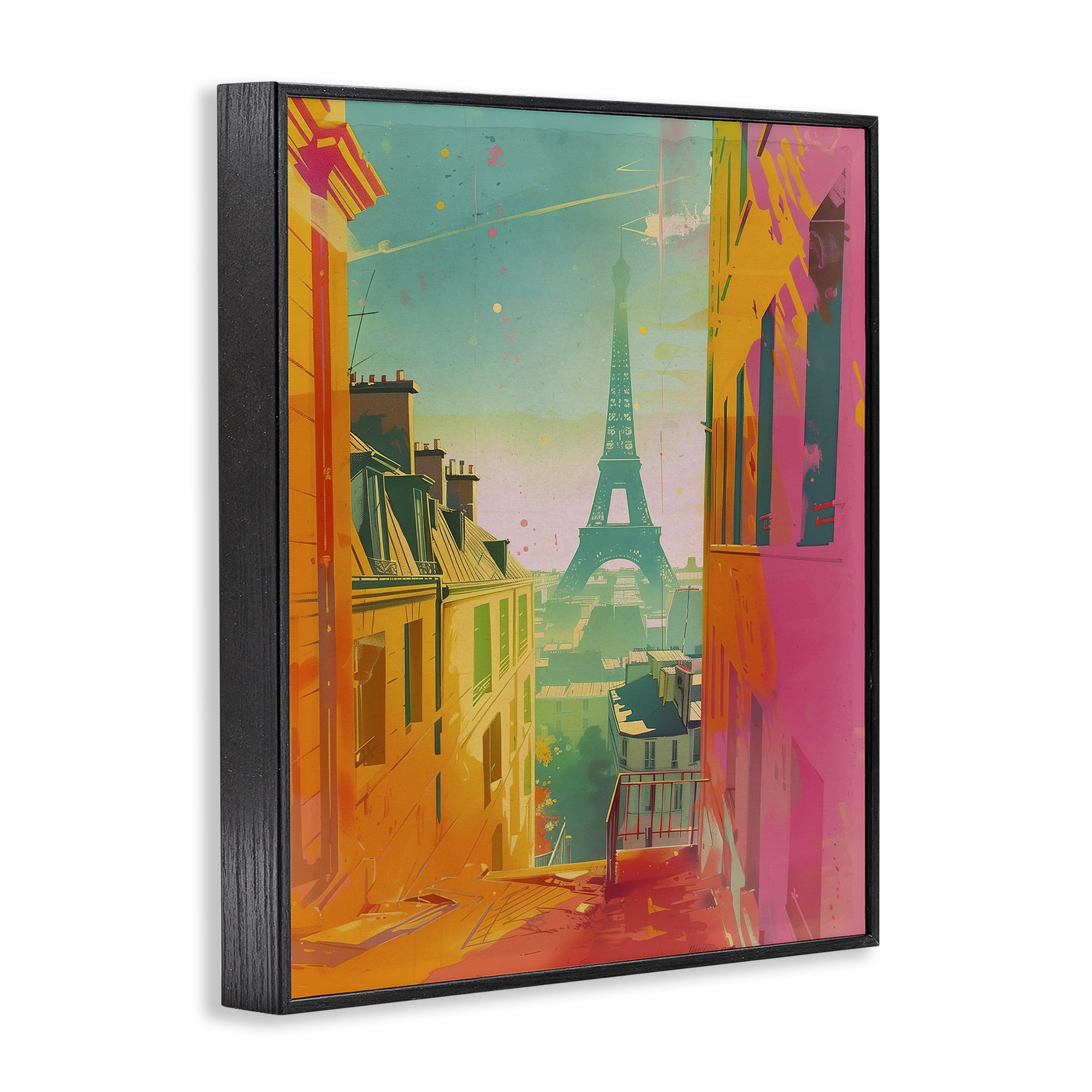 Stupell Industries Modern Paris Tower Town & City Painting Black Framed Art Print Wall Art, 11 x 14