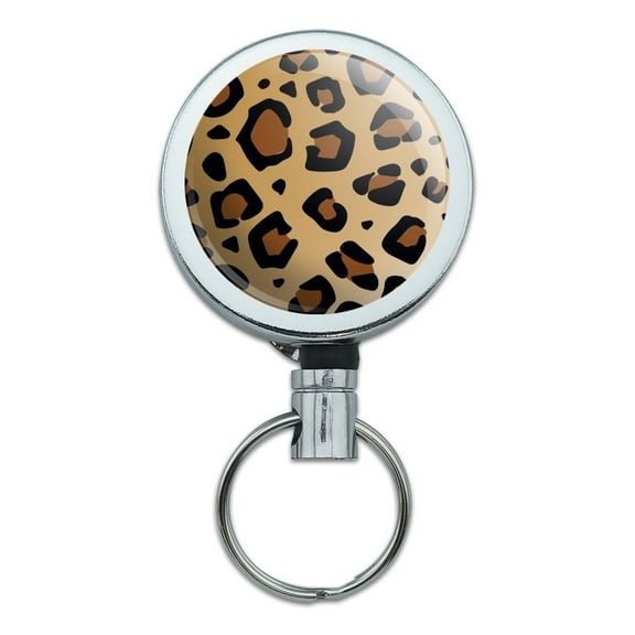 Leopard Print Animal Spots Heavy Duty Metal Retractable Reel ID Badge Key Card Tag Holder with Belt Clip