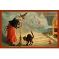 thumbnail image 2 of Vintage Apple Collection 32x22 White Modern Wood Framed Museum Art Print Titled - Halloween Witch And Cat.tif, 2 of 4