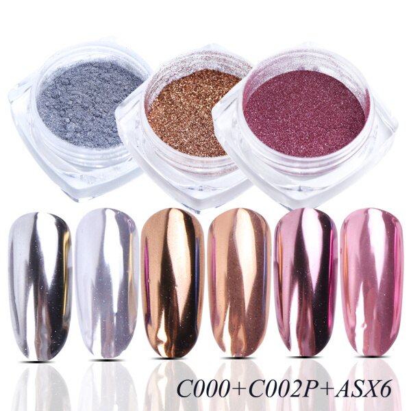Espejo de uñas de 2 uds, polvo brillante dorado, plateado, efecto metálico, esmalte de pigmento en Gel, copos de polvo, decoración holográfica, NFC000
