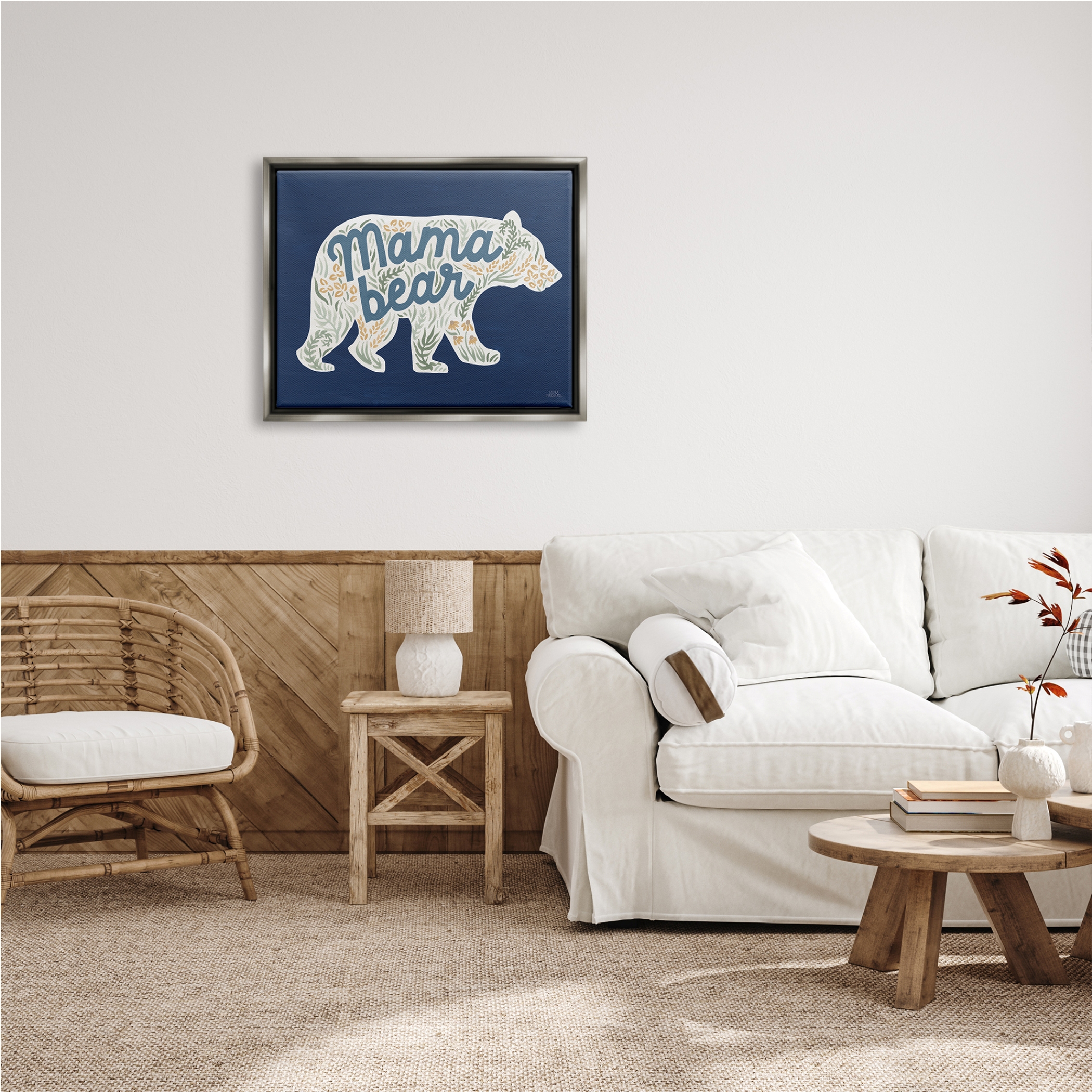 Stupell Industries Blue Mama Bear Botanicals Botanical & Floral Painting Gray Floater Framed Art Print Wall Art, 31 x 25