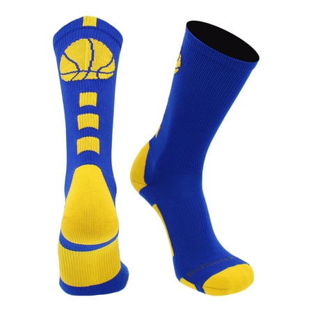 

Basketball Socks with Basketball Logo Crew Socks (Royal/Gold Large)