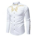 thumbnail image 2 of Afuyipoi Button-Up Long Sleeved Shirts for Men,Lightweight Stand Collar Casual Cotton Embroidered Shirt Gray 2XL, 2 of 7