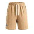 thumbnail image 4 of FINALGANG Mens Elastic Drawstring Jacquard Knit Label Patch Casual Shorts Summer Daily Loose Fit Soft Breathable Side Pocket Walking Bottoms For Men Gold XXL, 4 of 6