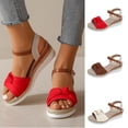 thumbnail image 5 of Xfvqtps Wedges for Women Platform Ankle Adjustable Buckle Strap Flax Insole Bow Open Toe Non Slip Lightweight Summer Casual Espadrilles Red, 5 of 6