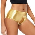 thumbnail image 2 of Jxximdong Shorts for Women Sexy Short High Waisted Shorts Leather Metallic Solid Color High Gloss Women's Super Shorts Hot Pants Gold L Pants, 2 of 9