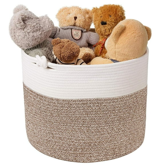 Goodpick Cotton Rope Basket with Handle for Baby Laundry Basket Toy Storage Blanket Storage Nursery Basket Soft Storage Bins-Woven Basket 15''