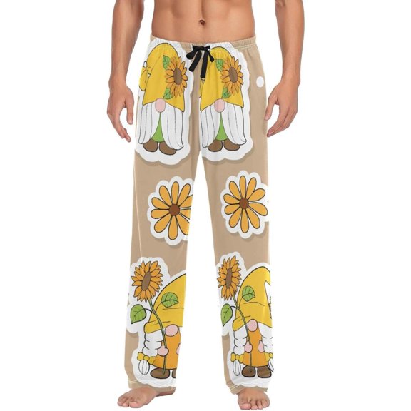 Sunflowers Gnome Ghost Pajama Pants, Men's Lounge Pants Light with Drawstring and Pockets, Christmas New Year Birthday Father's Day Gifts, Medium