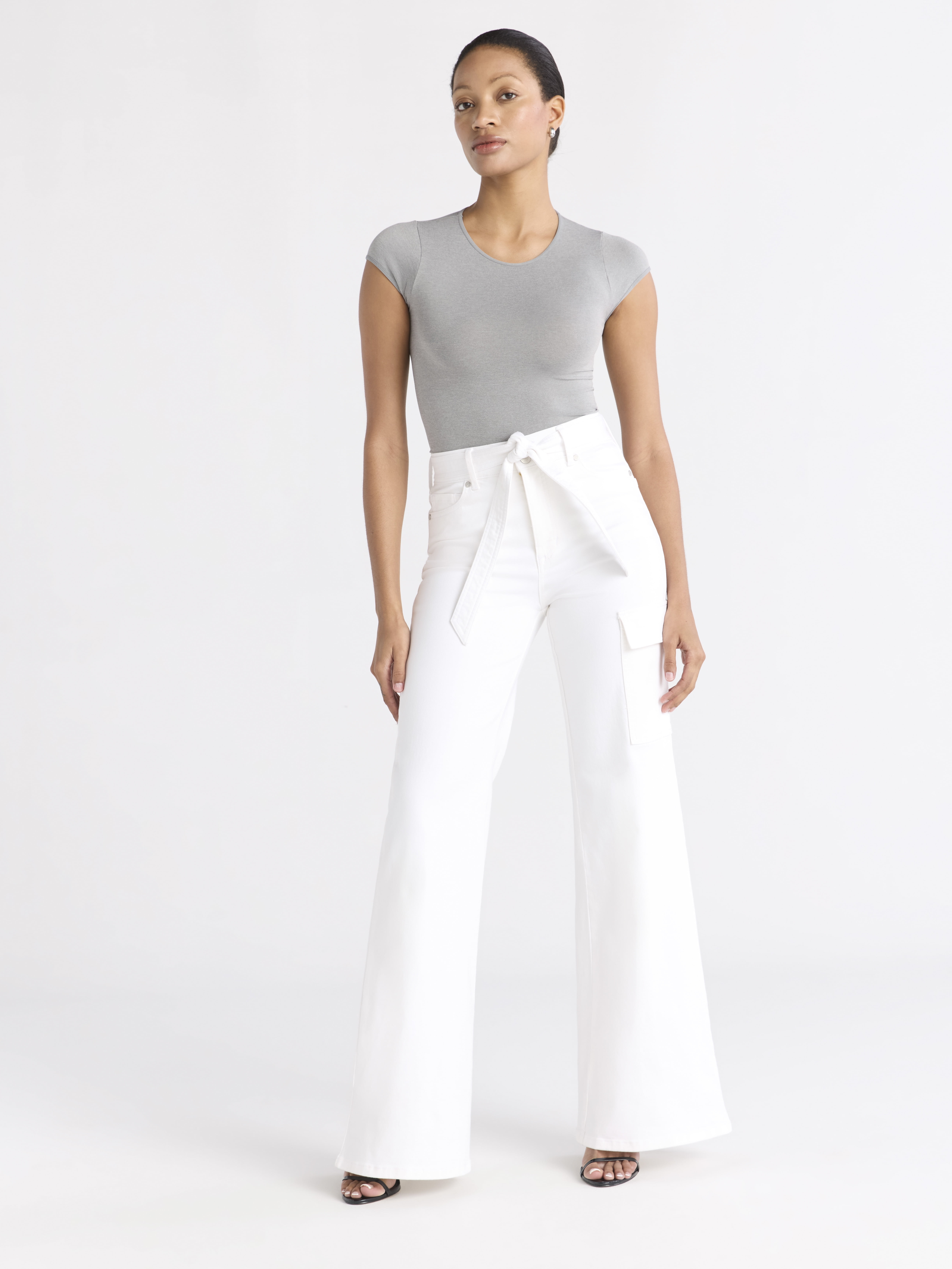 Sofia by Sofia Vergara Women's and Women's Plus Margot Wide Leg High Rise Cargo Jeans with Belt, Sizes 0-28W
