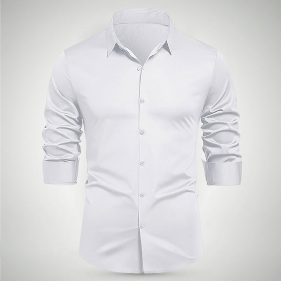 asjyhkr Plus Size Mens Dress Shirts Long Sleeve Button Lapel Shirts Casual Breathable Solid Color Work Business Tops,M-4XL