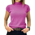 thumbnail image 4 of Summer Womens Short Sleeve Sweater Mock Neck Casual Basic Knit Slim Fitted Pullover Tops, 4 of 4