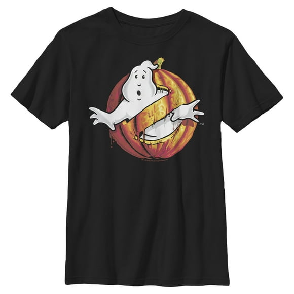 Boy's Ghostbusters Halloween Pumpkin Logo  T-Shirt - Black - X Large