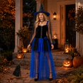 thumbnail image 4 of Witch Costume for Women, Black and Blue Short Dress with Sheer Overlay, Adult Halloween Outfit for Costume Party and Stage Performance, Black and Blue, Size L, 4 of 6