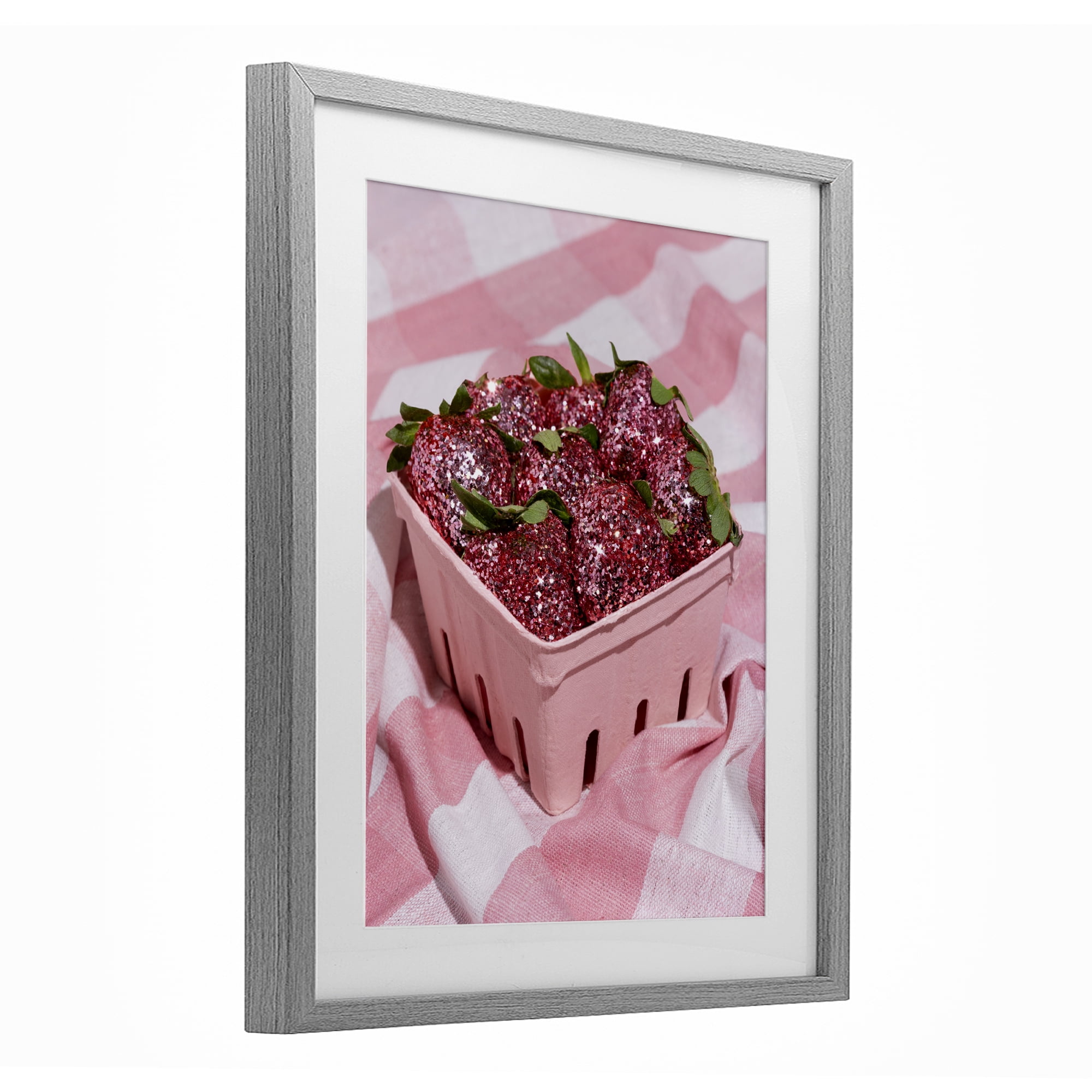 Stupell Industries Glam Glimmer Strawberries Gray Framed Print Under Glass, design by LISH Creative