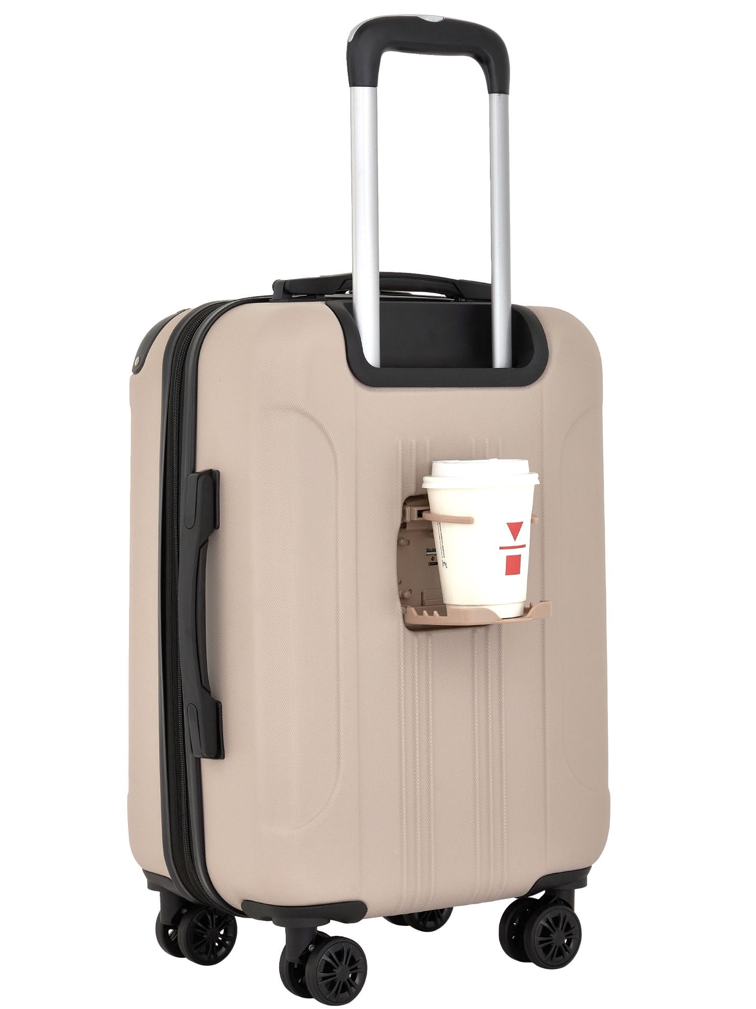 Travelers Club 3-Piece ABS Spinner Expandable Luggage Set w/ Cup Holder and USB Port -Mushroom Beige