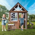 thumbnail image 6 of COCLUB Outdoor Playhouse, Wooden Playhouse for Kids Toddlers, Large Kids Playhouse with Bench/Fence/Kitchen/Door Nameplate/Pretend Phone, Girls Boys Outdoor Toy Gift for Ages 3+, (62.99"W* 67.32"L), 6 of 9