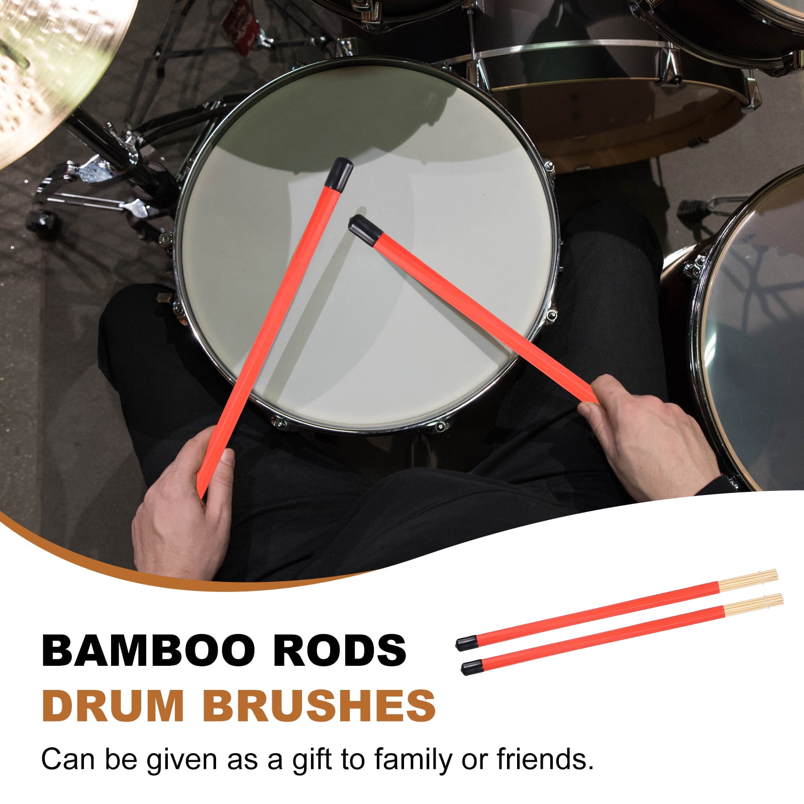 Uxcell Jazz Drum Sticks, 2 Pair Bamboo Rods Drum Brushes 19 Bundles Drumsticks for Jazz Folk Acoustic Performance Small Venue, Red(All Inclusive)