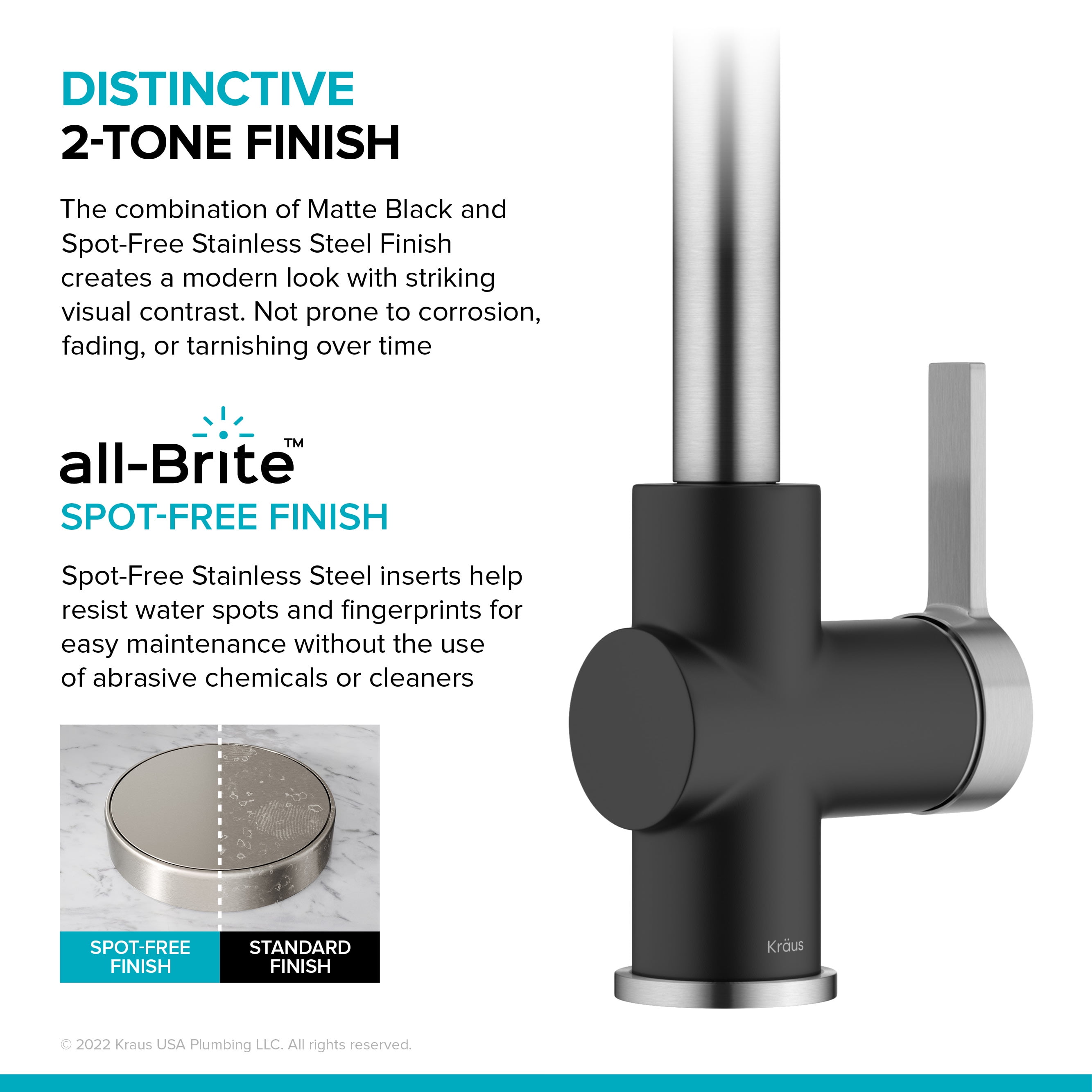 KRAUS Britt Commercial Style Pull-Down Single Handle Kitchen Faucet in Spot-Free Stainless Steel/Matte Black