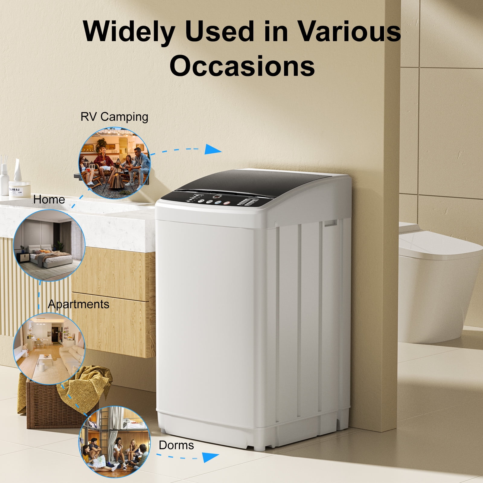 DISHUP 19 Lbs Portable Washing Machine, 2.5 Cu.ft Full-Automatic Washer and Dryer, Portable Washer for Apartment and Home, Gray