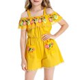 thumbnail image 2 of HNMKIU Halloween Clothes Girls Off Shoulder Mexican Folk Jumpsuit Rose Day Of The Dead Outfit Elegant Fancy Dress Party Wear Yellow,5-6 Years, 2 of 7