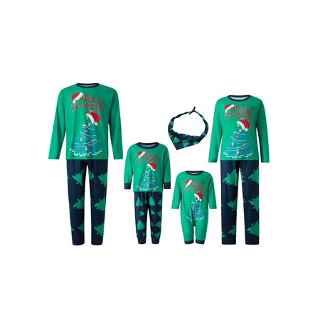 

Christmas Family Pajamas Sets Long Sleeve Tree Crew Tops/Romper Long Pants Puppy Outfits Parent-Child Christmas Nightwear