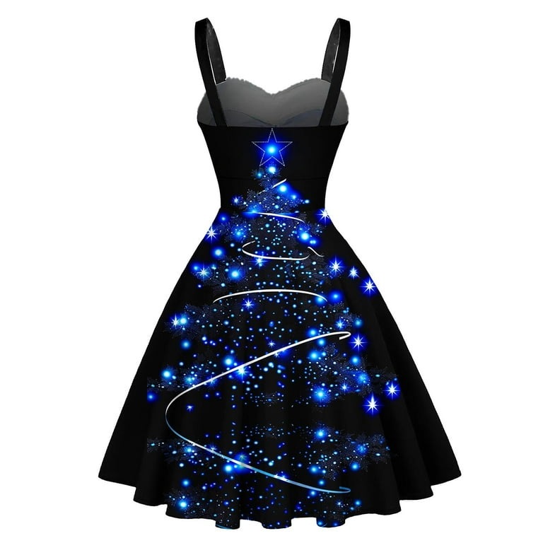 miqiqism Womens Christmas Costume Trendy Midi Dress Xmas Party Dresses Teen  Girls Casual Spaghetti Strap Suspender Skirt,Navy,Medium - Walmart.com