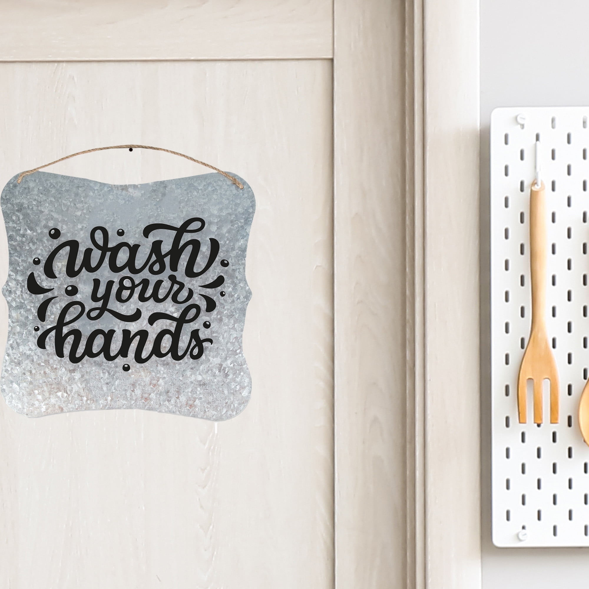 (3 pack) On the Surface Scallop Tin Wall Silver Plaque, Farmhouse Wall Décor, Galvanized Hanging Wall Sign