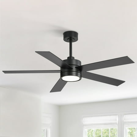 ALKAFY 52 inch Matte Black Ceiling Fan with LED Light - 5 Plywood Blades, 6 Speeds, 3 Color Temps, Remote, Bedroom/Living/Dining