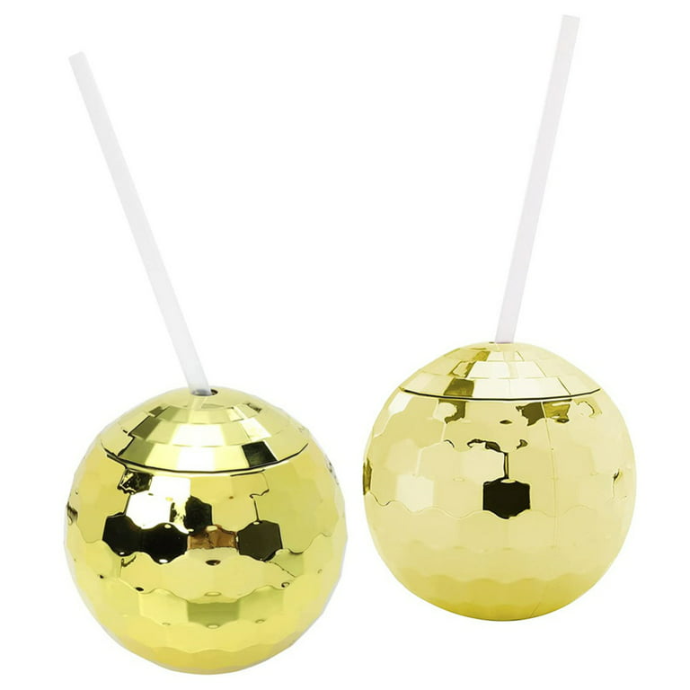 Gold Disco Ball Cup with Lid and Straw, 20oz Cute Sparkly Glitter Cocktail  Cup, Set of 4, Party Supplies 