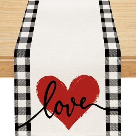 

Valentines Day Table Runner Buffalo Check Plaid Sweet Heart Valentines Day Decorations Valentines Runner for Table Seasonal Decor for Indoor Outdoor Dining Table Decorations (13 x 108 )