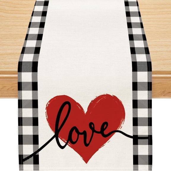 Valentines Day Table Runner, Buffalo Check Plaid Sweet Heart Valentines Day Decorations Valentines Runner for Table Seasonal Sweet Holiday Decor Dining Table Decorations (13'''' x 72'''')