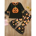 thumbnail image 3 of Toddler Baby Girls Halloween Clothes Outfits Long Sleeve Pumpkin Printed Top and Pants 2pcs Set, 3 of 6
