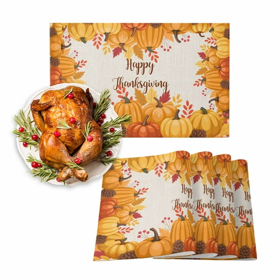 Fall Placemats Set of 6 Harvest Pumpkin Place Mats Thanksgiving Placemat Pine Cones Maple Leaves Table Mats for Dining Kitchen Table Holiday Dinner Party Home Fall Decorations 13x19 Inch