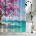 thumbnail image 2 of Summer Nautical Shower Curtain, 36" x 72", Coastal Scene Romantic Cherry Tree Pink Flowers Waterproof Bathroom Curtain Washable Shower Curtain Set with 12 Hooks, 2 of 8