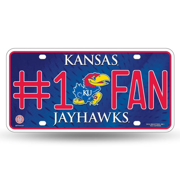 Kansas-Jayhawk's #1 Fan Metal License Plate Auto Tag - Number One! Let's Go!!