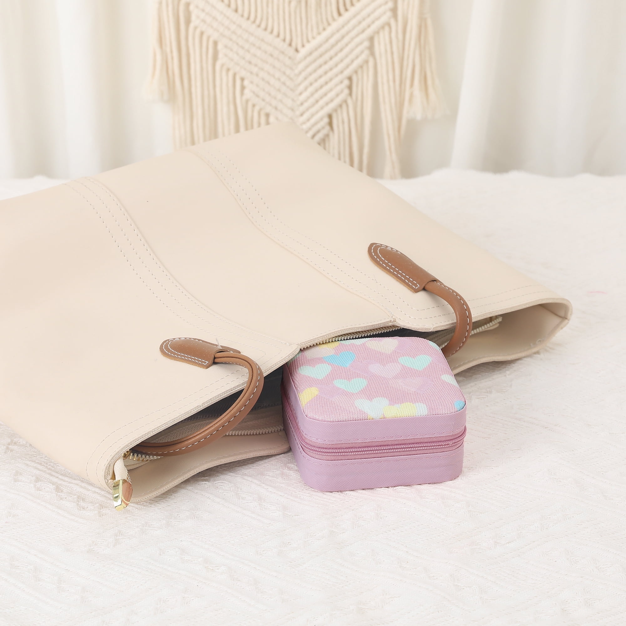 Unique Bargains Mini Jewelry Box for Women PU Leather Organizer with Zipper Pink