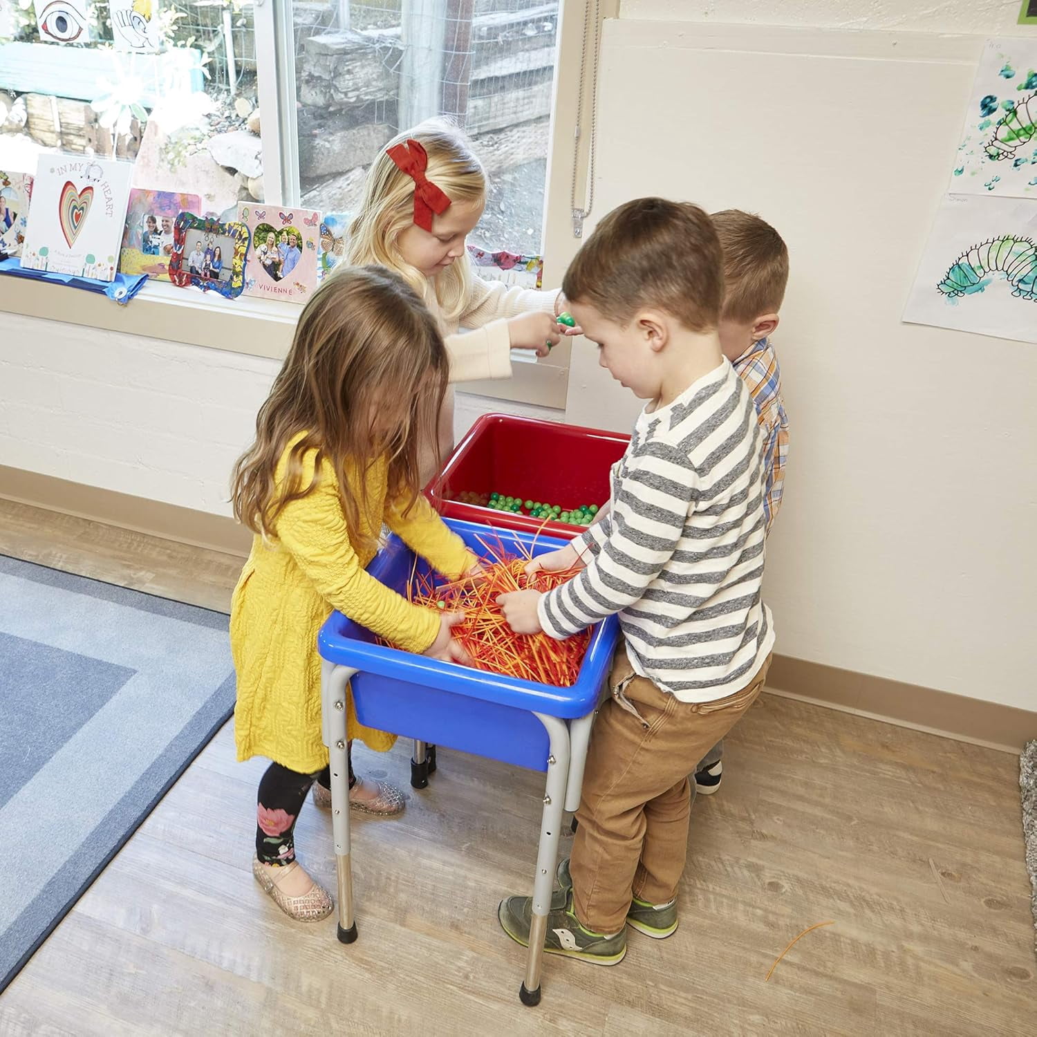 Neatifyes 2-Station Sand and Water Adjustable Play Table, Sensory Bins, Blue/Red