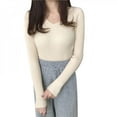 thumbnail image 3 of Chandail d'Automne Mince pour Femmes Mode Décontractée Col en V Chandails Couleur Unie Hiver Basiques Hauts Sauvages Manches Longues chandails en Molleton, 3 of 5